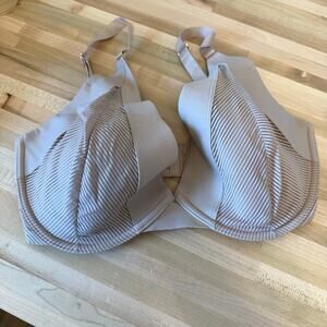 ThirdLove Shadow Stripe Plunge Bra‎ 34F Beige Underwire Lightly Lined